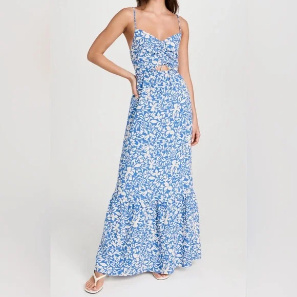 Z Supply Blue and White Floral Cutout Maxi Dress - Picture 1 of 8